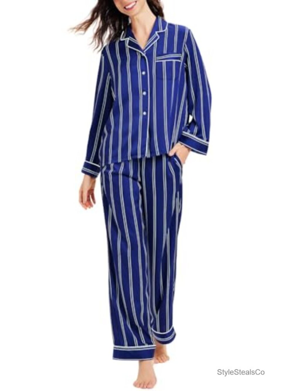 Satin Pajama Set with Button Down Top - Sleepwear for Women